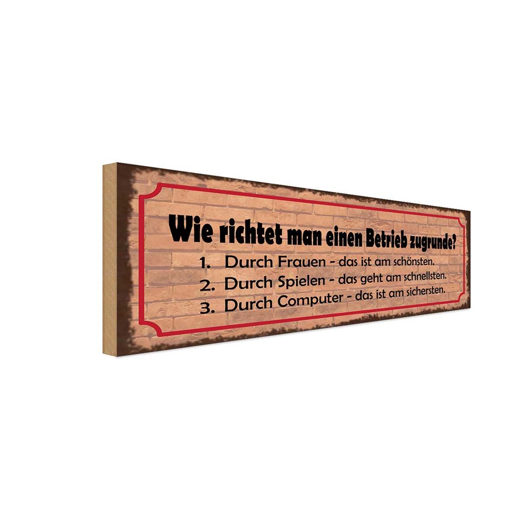 Holzschild 10x27 cm Betrieb richten Frauen Spielen