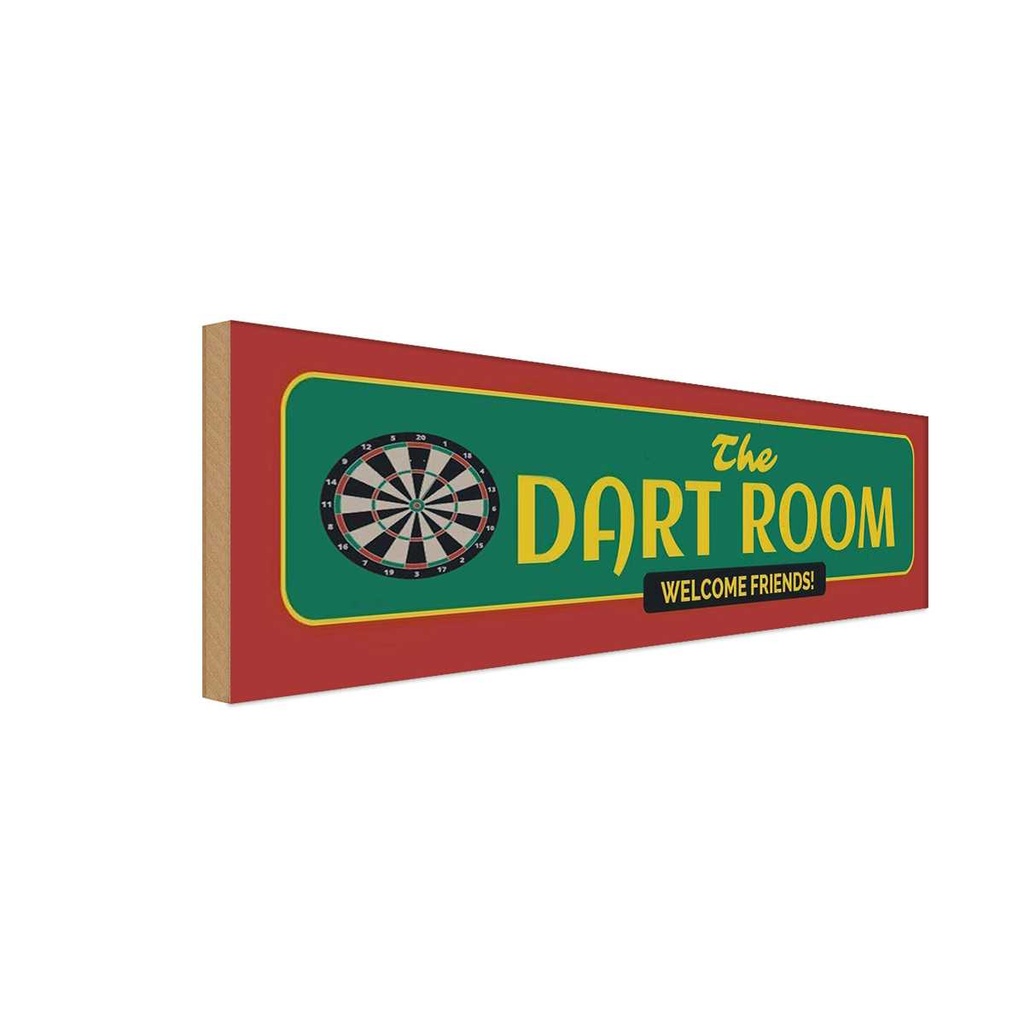 Holzschild 10x27 cm the Dart Room welcome Friends Sport Hobby
