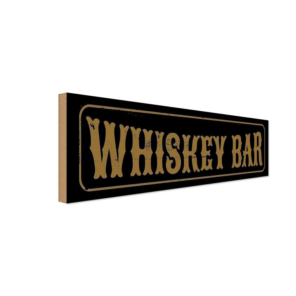 Holzschild 10x27 cm Whiskey Bar Alkohol Essen Trinken