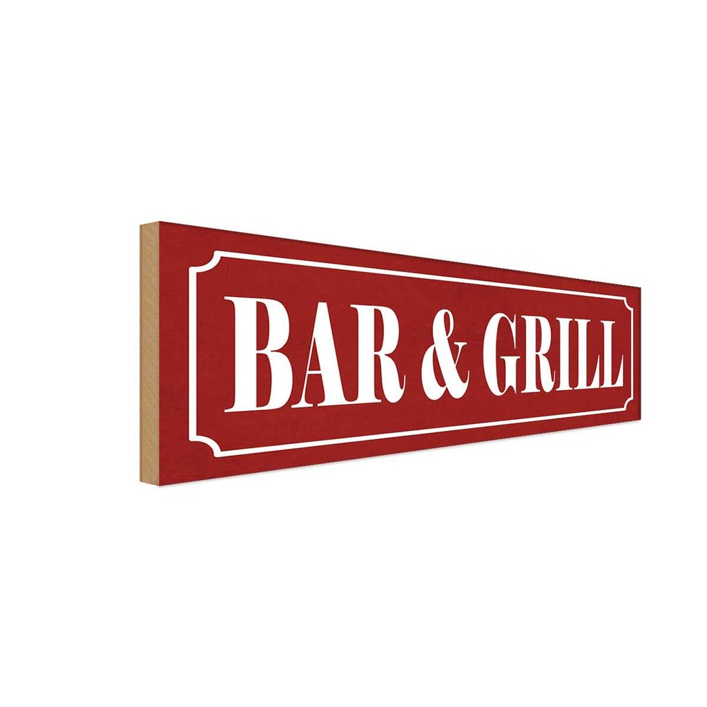 Holzschild 10x27 cm Bar & Grill Essen Trinken