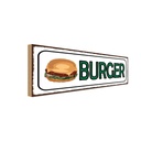 Holzschild 10x27 cm Burger Fast Food Essen Trinken