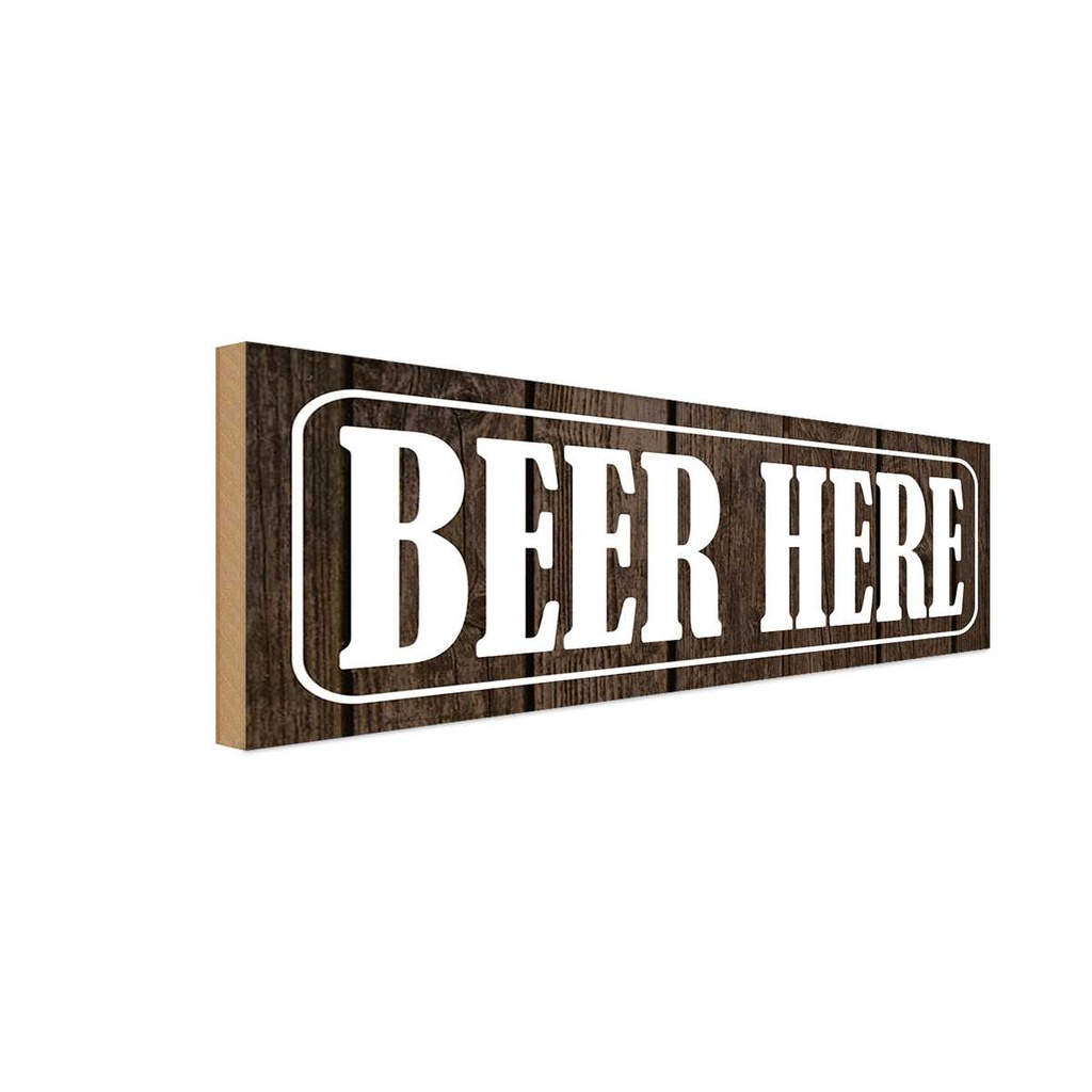 Holzschild 10x27 cm Beer here Bier Essen Trinken