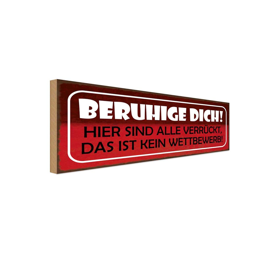 Holzschild 10x27 cm beruhige dich hier verrrückt Dekoration