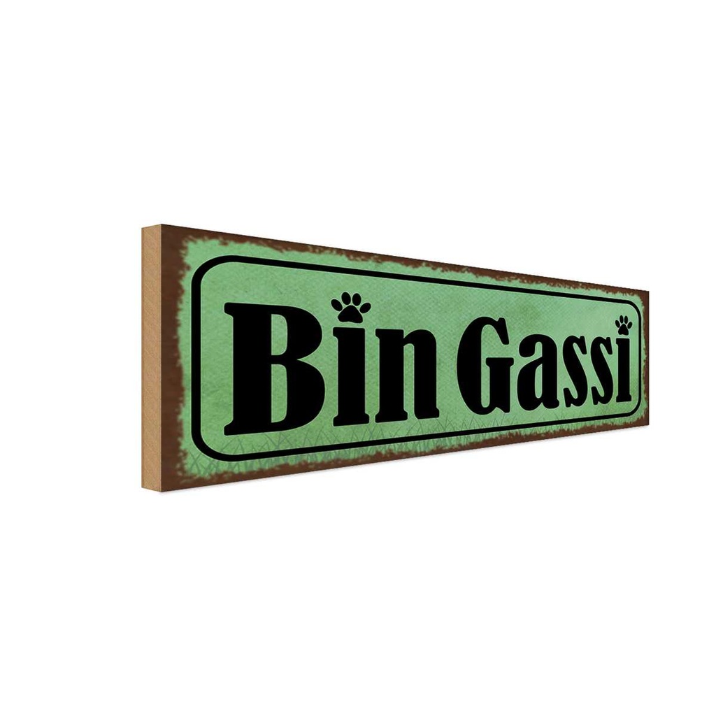 Holzschild 10x27 cm Bin Gassi Hund Tier Haustier