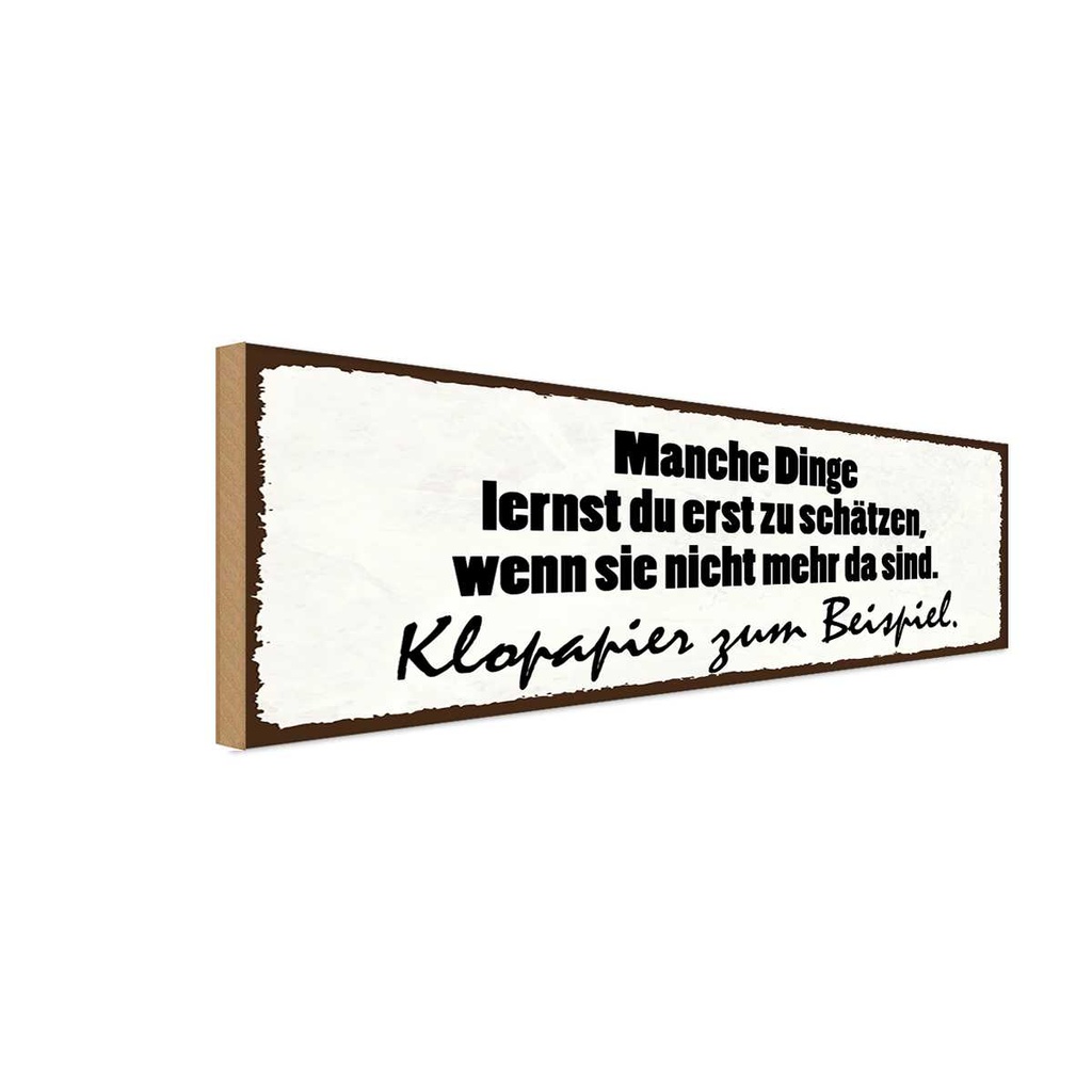 Holzschild 10x27 cm manche Dinge schätzen Klopapier Spruch Zitat