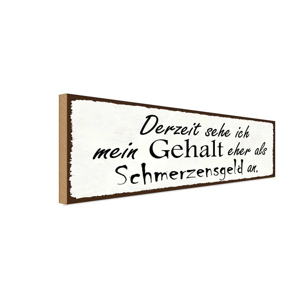Holzschild 10x27 cm mein Gehalt eher Schmerzensgeld Spruch Zitat