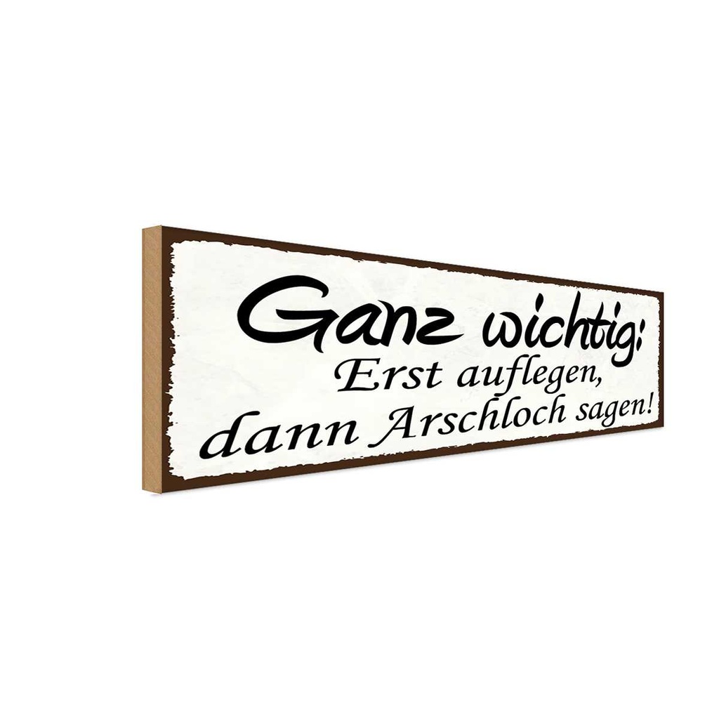 Holzschild 10x27 cm Erst auflegen dann Arschloch Dekoration
