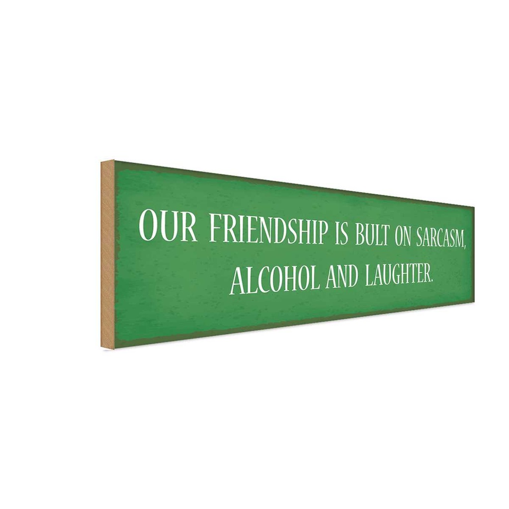Holzschild 10x27 cm our friendship is bult sarcasm Familie Freunde