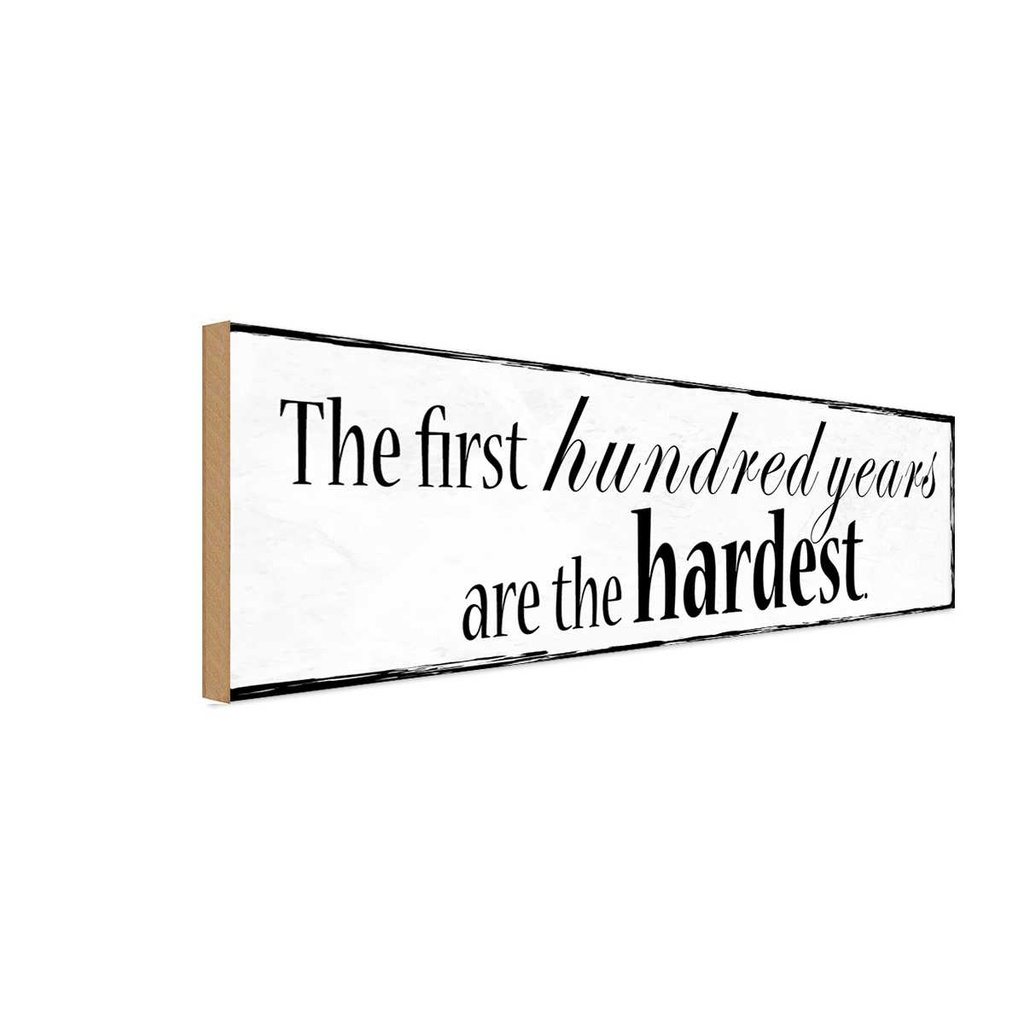 Holzschild 10x27 cm first 100 years are the hardest Spruch Zitat