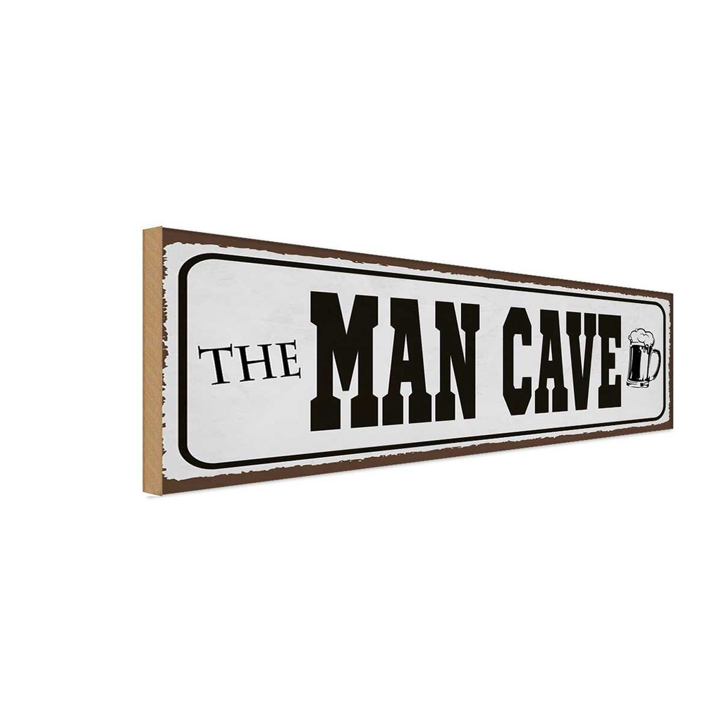 Holzschild 10x27 cm the Man Cave Bier Essen Trinken