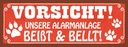 Holzschild 10x27 cm Vorsicht Alarmsanlage beißt Warnschild Hinweisschild