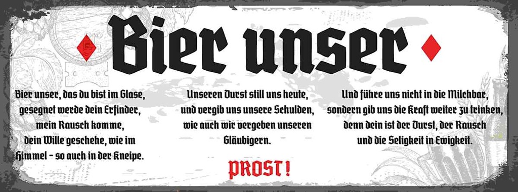 Holzschild 10x27 cm Bier unser Prost Essen Trinken