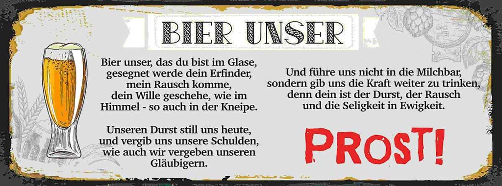 Holzschild 10x27 cm Bier unser Prost Essen Trinken