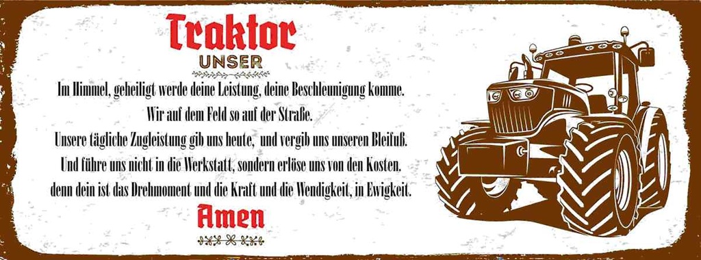 Holzschild 10x27 cm Traktor unser Amen Auto Garage Werkstatt