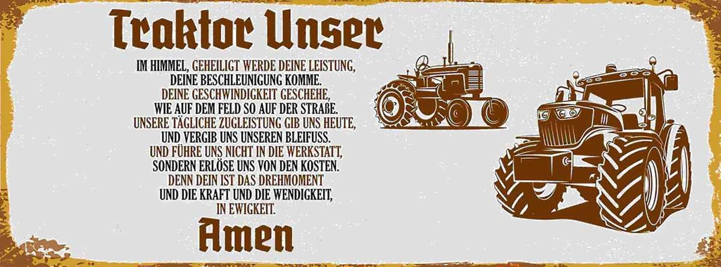 Holzschild 10x27 cm Traktor unser Amen Auto Garage Werkstatt