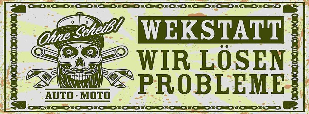 Holzschild 10x27 cm Auto Moto Werkstatt lösen Probleme