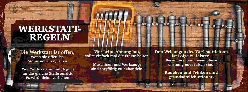 Holzschild 10x27 cm Werkstatt Regeln Rauchen erlaubt Auto Garage