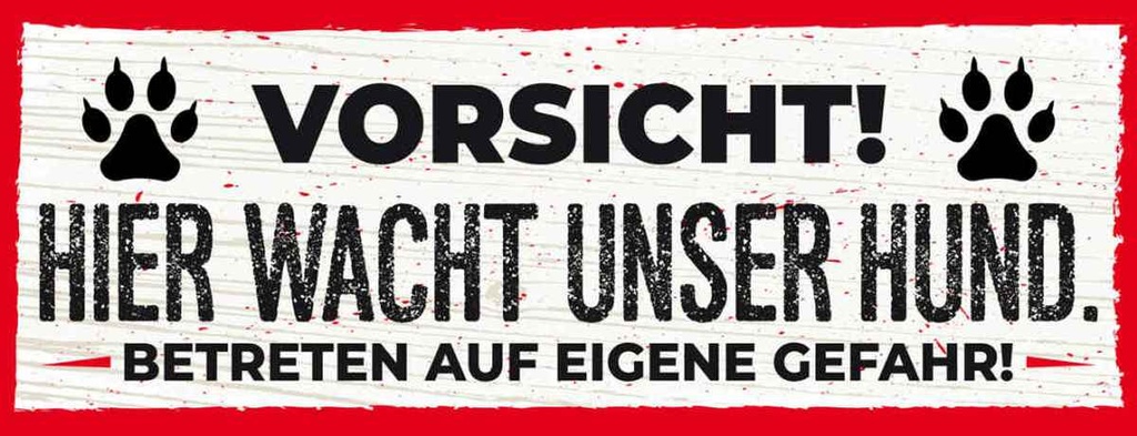 Holzschild 10x27 cm Vorsicht! Hier wacht uner Hund! Warnschild Hinweisschild