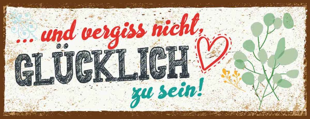 Holzschild 10x27 cm Und vergiss nicht Glücklich zu sein! Spruch Zitat