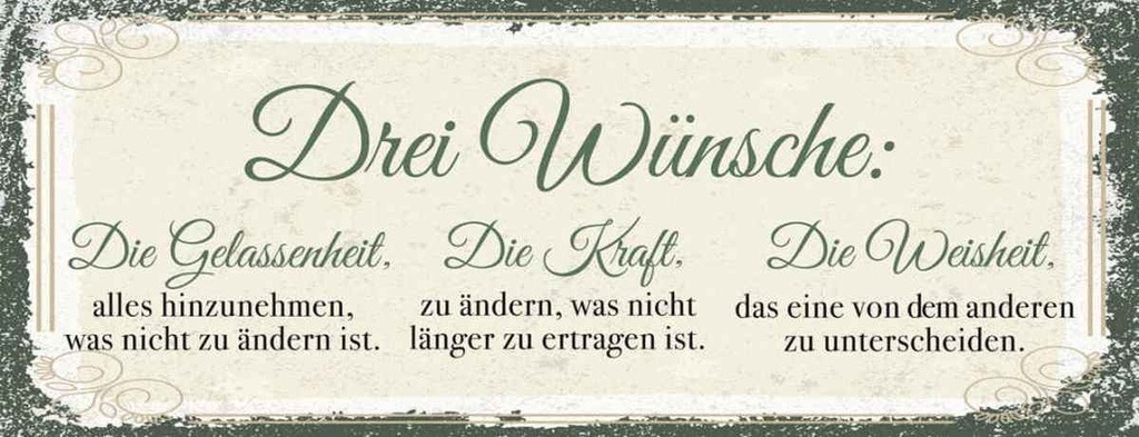 Holzschild 10x27 cm 3 Wünsche Gelassenheit Krafrt Dekoration