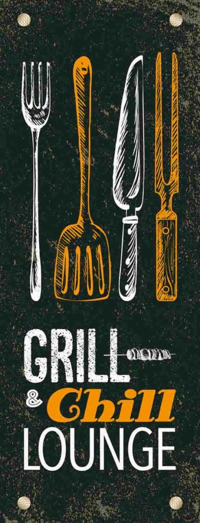 Holzschild 27x10 cm Grill & Chill Lounge Grillen Essen Trinken