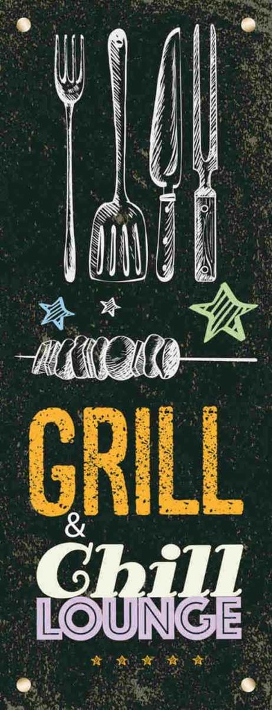 Holzschild 27x10 cm Grill & Chill Fleisch Grillen Essen Trinken