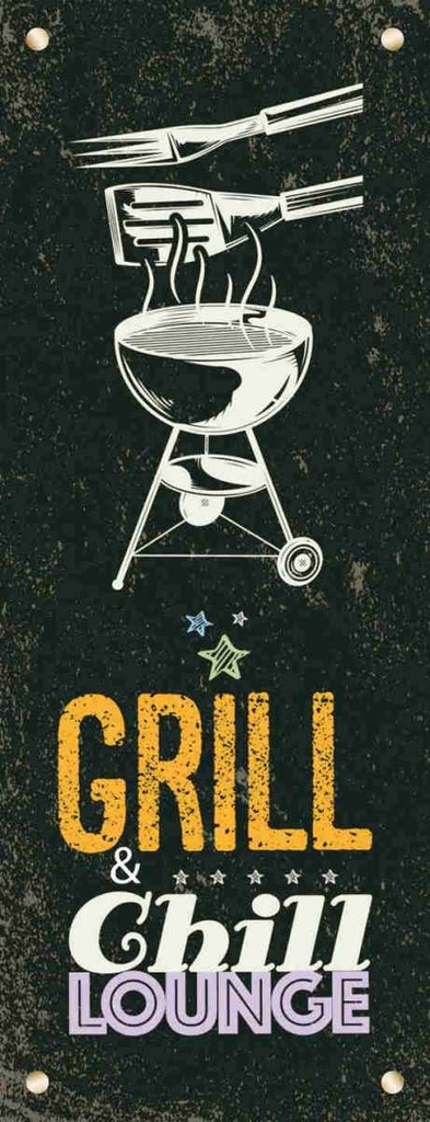 Holzschild 27x10 cm Grill & Chill Lounge 5 Sterne Essen Trinken
