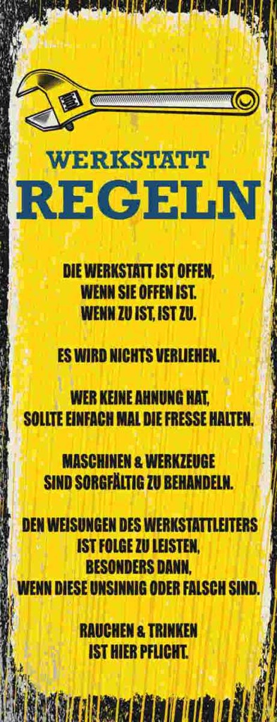 Holzschild 27x10 cm lustig Werkstatt Regeln Auto Garage