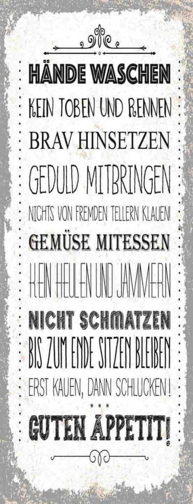 Holzschild 27x10 cm Hände waschen kein toben rennen Spruch Zitat