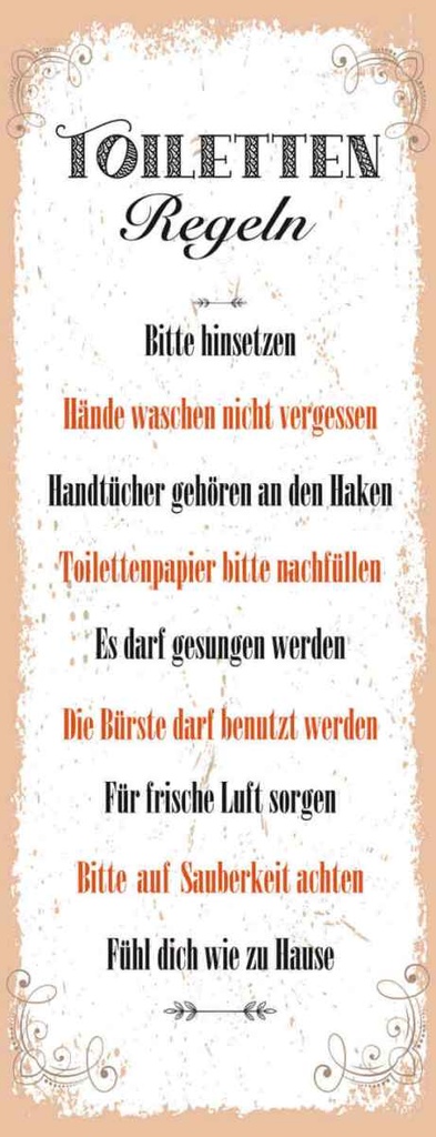 Holzschild 27x10 cm Toilletten Regeln darf gesungen Warnschild Hinweisschild
