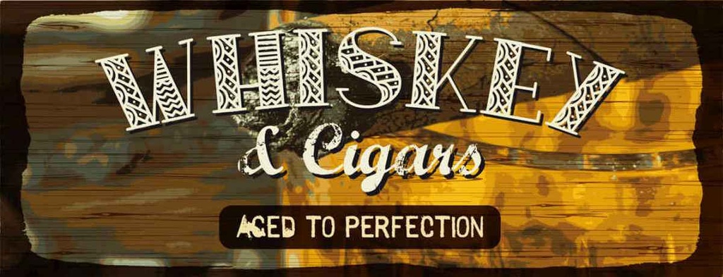 Holzschild 10x27 cm Whiskey & Cigars aced to perfection Essen Trinken