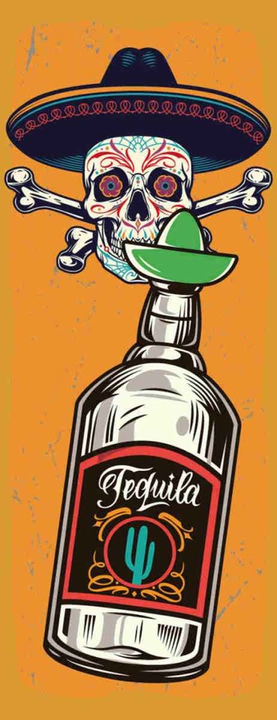 Holzschild 27x10 cm Totenkopf Tequila Alkohol Essen Trinken