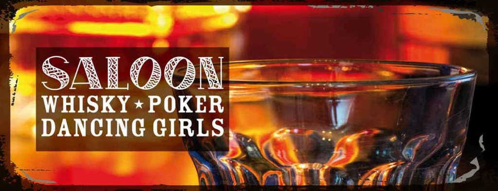 Holzschild 10x27 cm Saloon Whisky Poker Zigarre Girls Essen Trinken