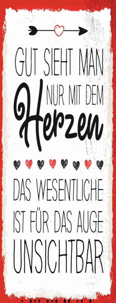 Holzschild 27x10 cm Gut sieht man nur mit dem Herzen Spruch Zitat