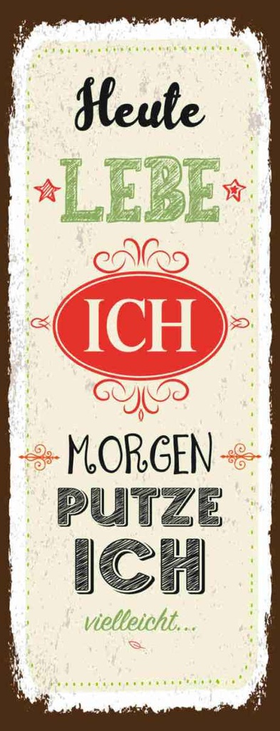 Holzschild 27x10 cm heute lebe ich morgen putze Spruch Zitat