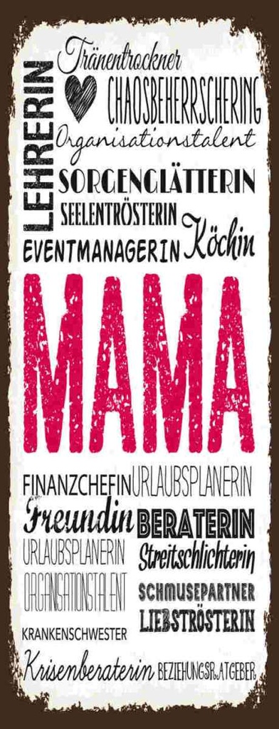 Holzschild 27x10 cm Mama Lehrerin Freundin Köchin Familie Freunde