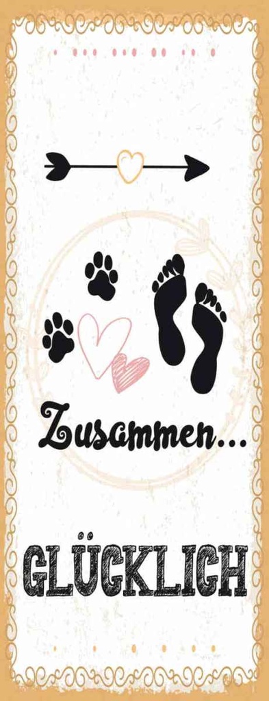 Holzschild 27x10 cm Zusammen Glücklich Hund Mensch Tier Haustier