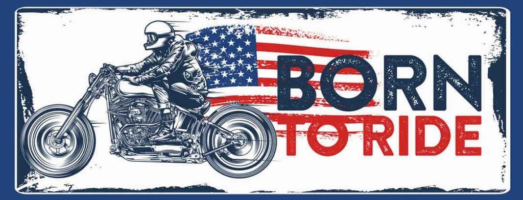 Holzschild 10x27 cm Biker Born to Ride USA Motorcycle