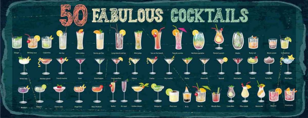 Holzschild 10x27 cm 50 Fabulous Cocktails Drinks Essen Trinken