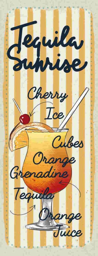 Holzschild 27x10 cm Tequila Sunrise Cherry Orange Essen Trinken