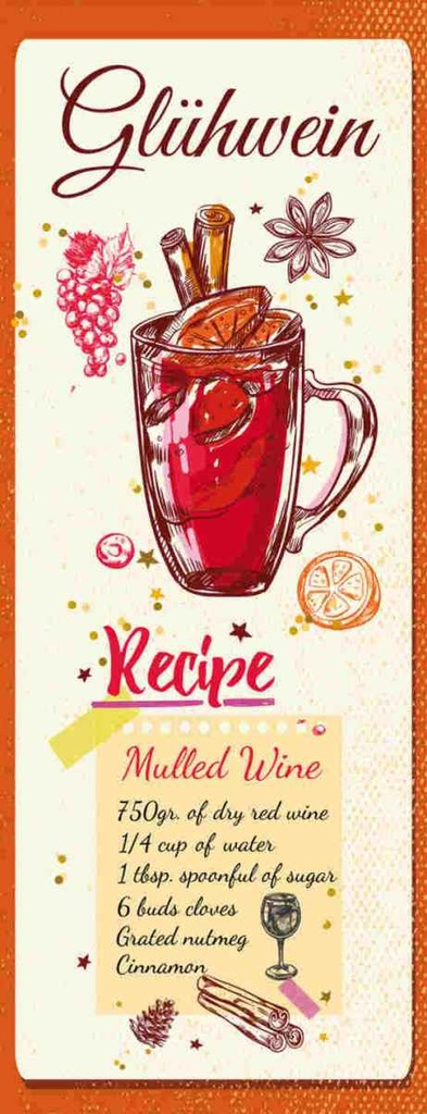 Holzschild 27x10 cm Glühwein Recipe Mulled Wine Essen Trinken