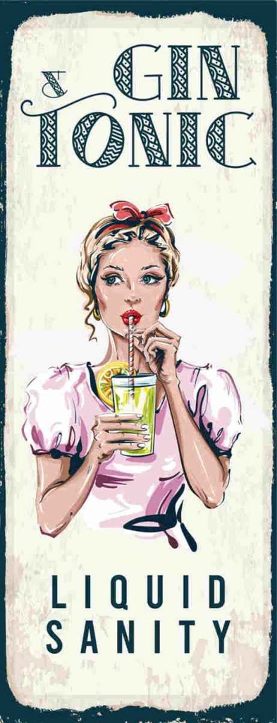 Holzschild 27x10 cm Gin & Tonic Liquid Sanity Essen Trinken