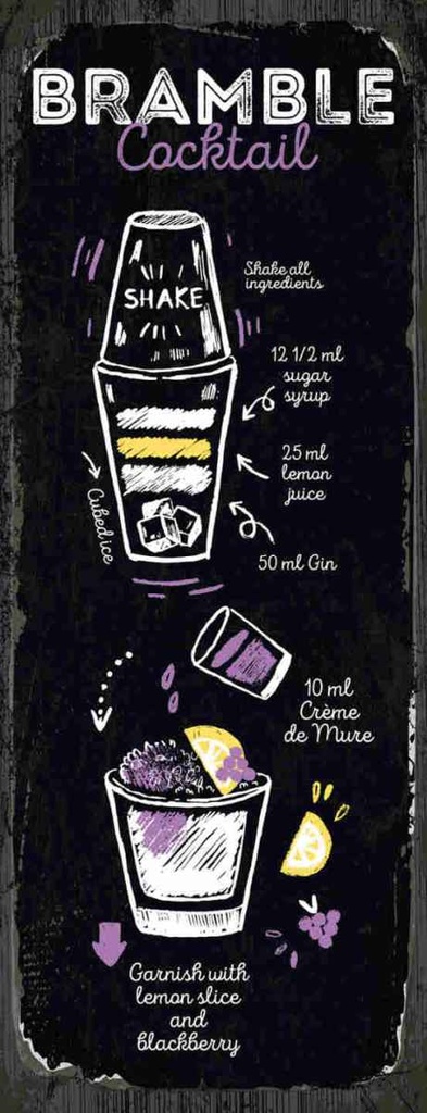 Holzschild 27x10 cm Bramble Cocktail Recipe Essen Trinken