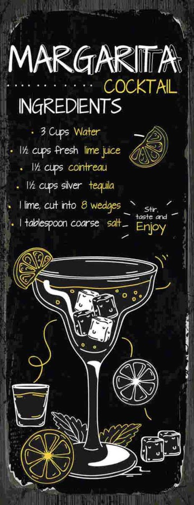 Holzschild 27x10 cm Margarita Cocktail Recipe Essen Trinken