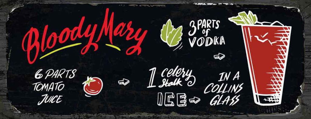 Holzschild 10x27 cm Bloody Mary Cocktail Recipe Essen Trinken