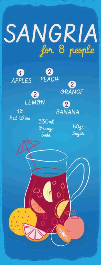 Holzschild 27x10 cm Sangria Recipe for 8 people Essen Trinken