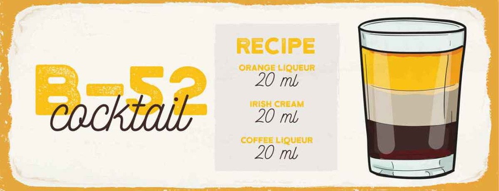 Holzschild 10x27 cm B-52 Cocktail Recipe Orange Essen Trinken