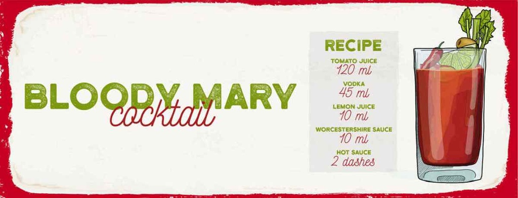 Holzschild 10x27 cm Bloody Mary Cocktail Recipe Essen Trinken