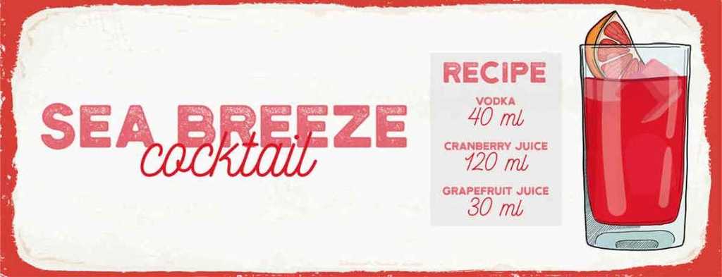 Holzschild 10x27 cm Sea Breeze Cocktail Recipe Essen Trinken