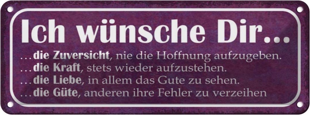 Blechschild 10x27 cm ich wünsche dir Kraft Liebe Güte Spruch Zitat